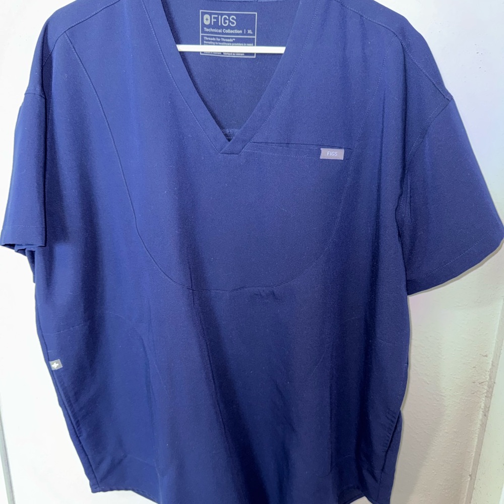 Figs Blue Boxy Short Sleeve Tunic Top